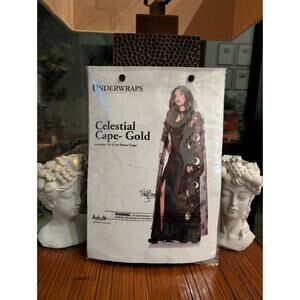 Underwtaps Sheer Celestial Hooded Cape Black/Gold Witch Costume One Size New